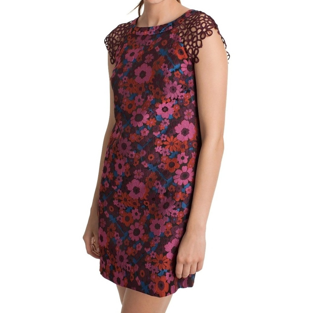 Trina Turk Nettle‎ 2 Floral Jacquard Lace Sleeves Sheath Dress 10 Office Events